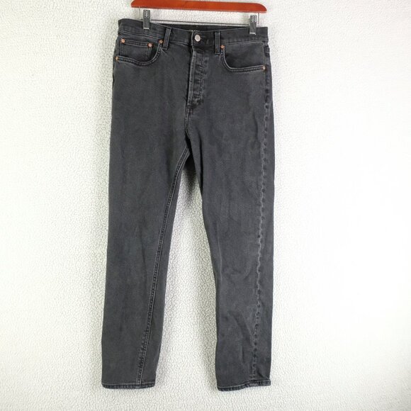Denim Forum Jeans Womens 29 Black The Yoko High Rise Slim 28L Button Fly - Picture 1 of 13